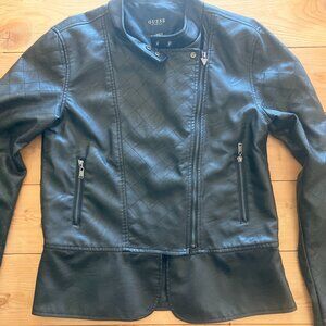 Women's S Black Faux Leather Jacket Asymmetrical Zipper GUESS